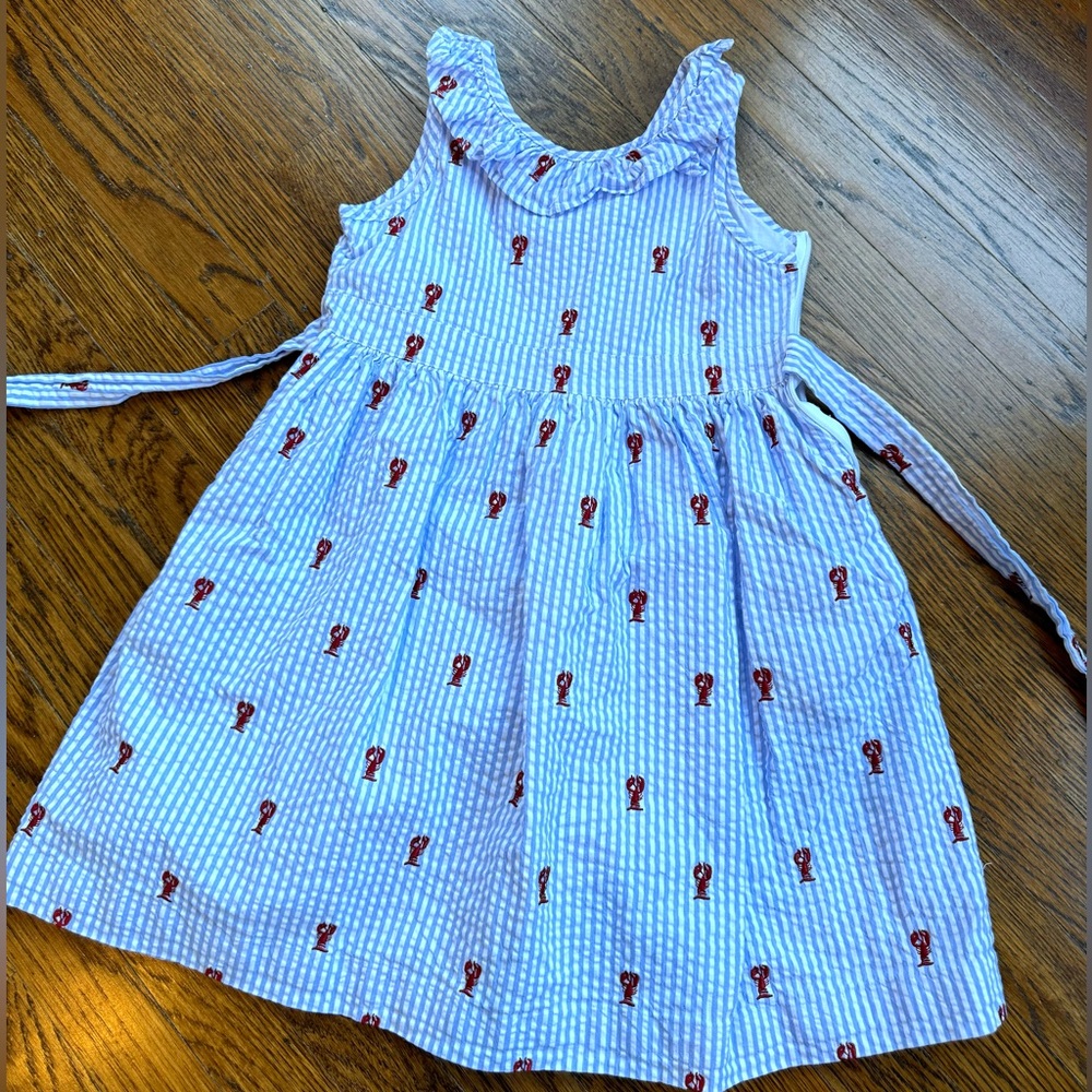 Girls blue seersucker lobster print dress.